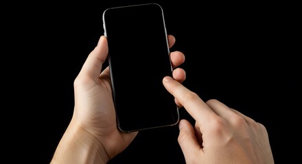 Hand Touching Smartphone Screen - Mobile Phone User with Blank Black Display