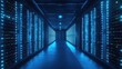 © TommyNa - Advanced blue server corridor filled with glowing data racks in a modern digital center, perfect for illustrating cloud systems, cybersecurity, and IT infrastructure themes