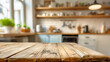 © Clipart Collectors - Wooden table on blurred kitchen bench background.