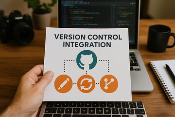 a person holds a sign indicating version control integration, highlighting the importance of source 