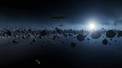 Wall Mural - vast cosmic landscape with asteroids and stars in dark space scene