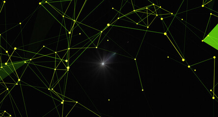 abstract geometric network background with glowing connections and light flare