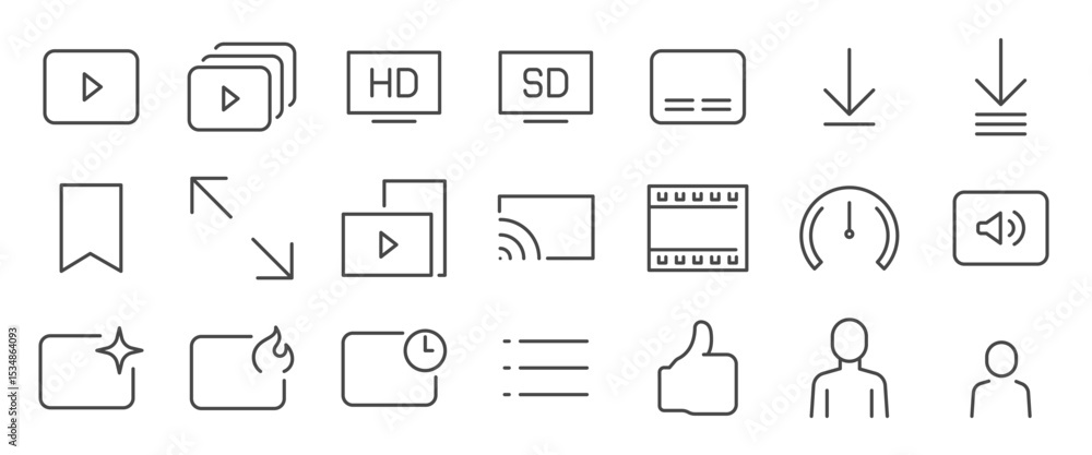 video streaming app icon set. It included clip, series, hd, media and ...