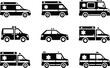© Parul - Collection of black and white ambulance vehicle icons for medical and emergency services