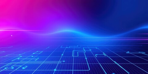 Abstract futuristic technology background with glowing circuit lines and neon colors