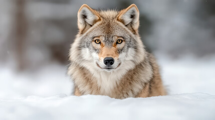 Naklejka na meble Majestic wolf standing alert in snowy landscape, showcasing its striking features and fur