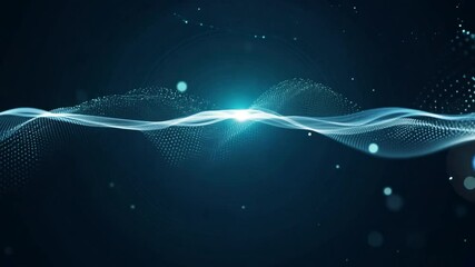 Wall Mural - abstract light waves in a deep blue space with glittering particles and glowing elements 4k video fo