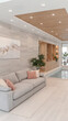 © Chari - Modern living room with indoor pool and stylish decor in bright interior design