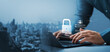 © Thapana_Studio - cyber security data and digital login system. businessman typing on laptop with lock icon, username and password input, representing cybersecurity and digital access control in modern business.