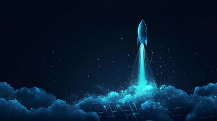 Wall Mural - futuristic rocket launching through glowing clouds, symbolizing innovation and progress.