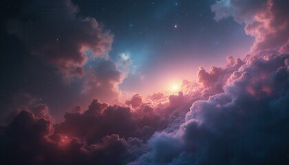 Wall Mural - serene sunset above the clouds with stars in night sky