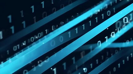 abstract binary code background with blue light trails