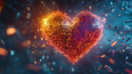 Wall Mural - fiery digital heart, glowing embers, abstract love concept.