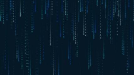 technology data blue binary code flow in matrix style background