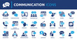 © Icons-Studio - Communication icon set. Conversation, message, contact, announcement, email, phone, television, radio, speaker, chat online and more. Solid vector icons collection.