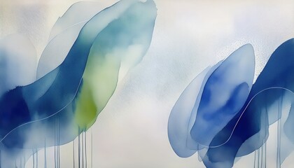Wall Mural - abstract watercolor composition with fluid navy blue, teal, and olive green brush forms on soft white canvas for branding, poster, website, or packaging design


