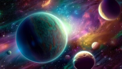 Wall Mural - image of planets in outer space against the background of stars and nebulae
