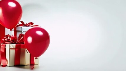Wall Mural - Glossy red heart shaped balloons matching gift boxes float gracefully transparent background forming lighthearted K Valentine overlay perfect romance promos wedding openers festive greeting cards
