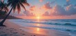 © Aumporn - Pastel Tropical Paradise Soft Orange Sunset, Calm Waves on a Beautiful Beach