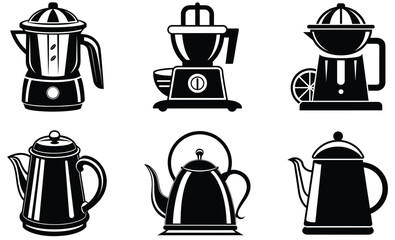 simple black and white line art kitchen appliances for culinary design and illustration