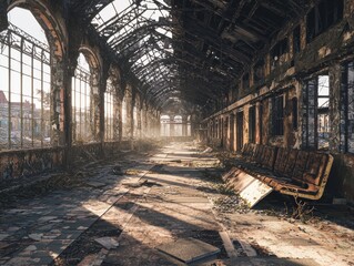  Abandoned train station interior slung derelict forsaken outcast