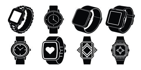 classic smart hand watch icon silhouette vector and white background
