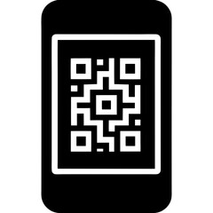 smartphone displaying a qr code black silhouette vector illustration