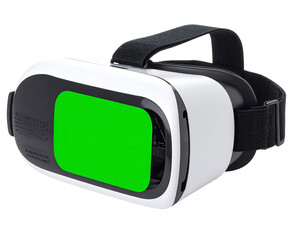 white and black virtual reality headset mockup with green screen visor