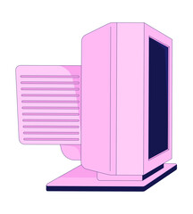 Wall Mural - side view of pink retro crt monitor screen 2d cartoon object. y2k 90s computing hardware. tech nosta