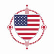 © ana - American flag emblem in the form of a shield with stars, red and white stripes, a thin white outline, and a stylized red graphic border, all finely detailed and suitable for vector use.