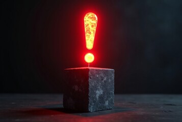 Wall Mural - Glowing Red Exclamation Mark on Dark Stone Box