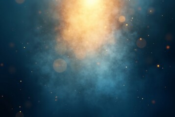 Wall Mural - Golden Spotlight Through Blue Mist with Sparkles