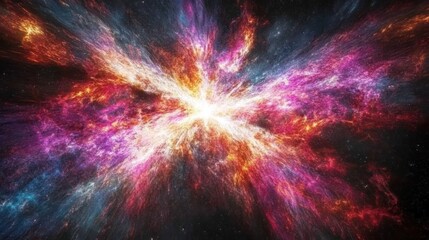 Wall Mural - a vibrant cosmic explosion bursts with radiant color across the dark expanse of space.