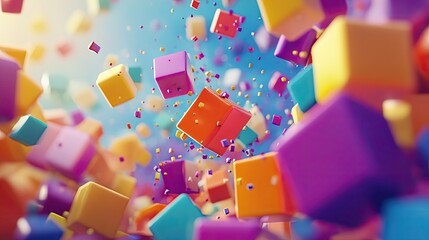 Colorful, geometric cubes in a dynamic, three-dimensional space.