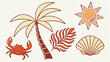 © Insa Batool - Hand drawn summer tropical elements beach holiday palm tree crab sun shell vector