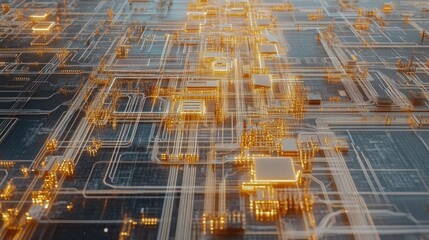 Wall Mural - a glowing circuit board's intricate network of connections