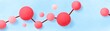 © STOCKJN - Stylized molecular structure with red and pink spheres connected by brown lines on a light blue background.