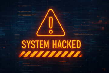 Wall Mural - a warning symbol with a caution pattern signals a system breach highlighting cybersecurity risks in 