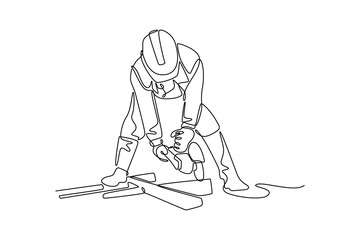  Construction concept. Single line draw design. Vector graphic illustration