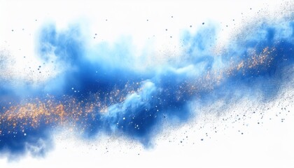 Wall Mural - dynamic blue ink explosion with golden sparkles on white background for web design, branding, poster