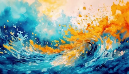 Wall Mural - vivid abstract ocean wave with orange splash explosion in dynamic motion, perfect for web design, po