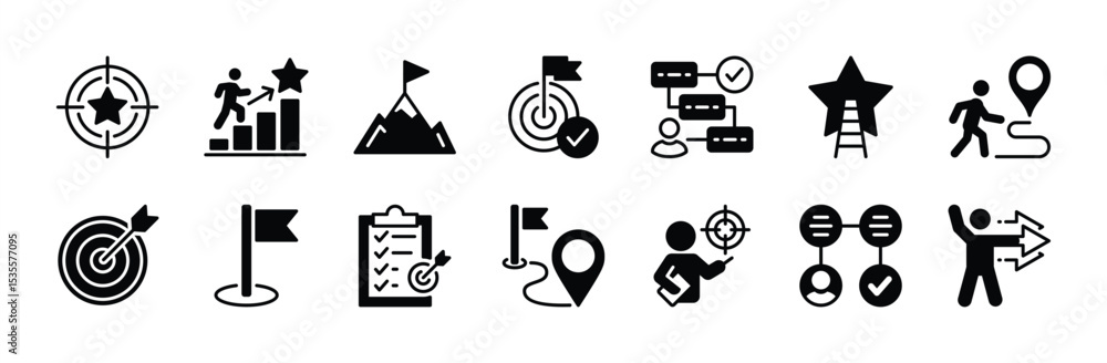 Action plan target and goal icon vector set. Contains progress ...