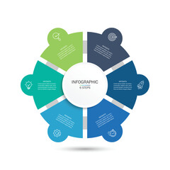Wall Mural - business visualization infographic circle design template with 6 options, steps or processes. busine
