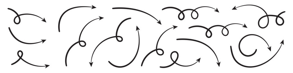 Wall Mural - curved arrows. set of hand drawn arrows.