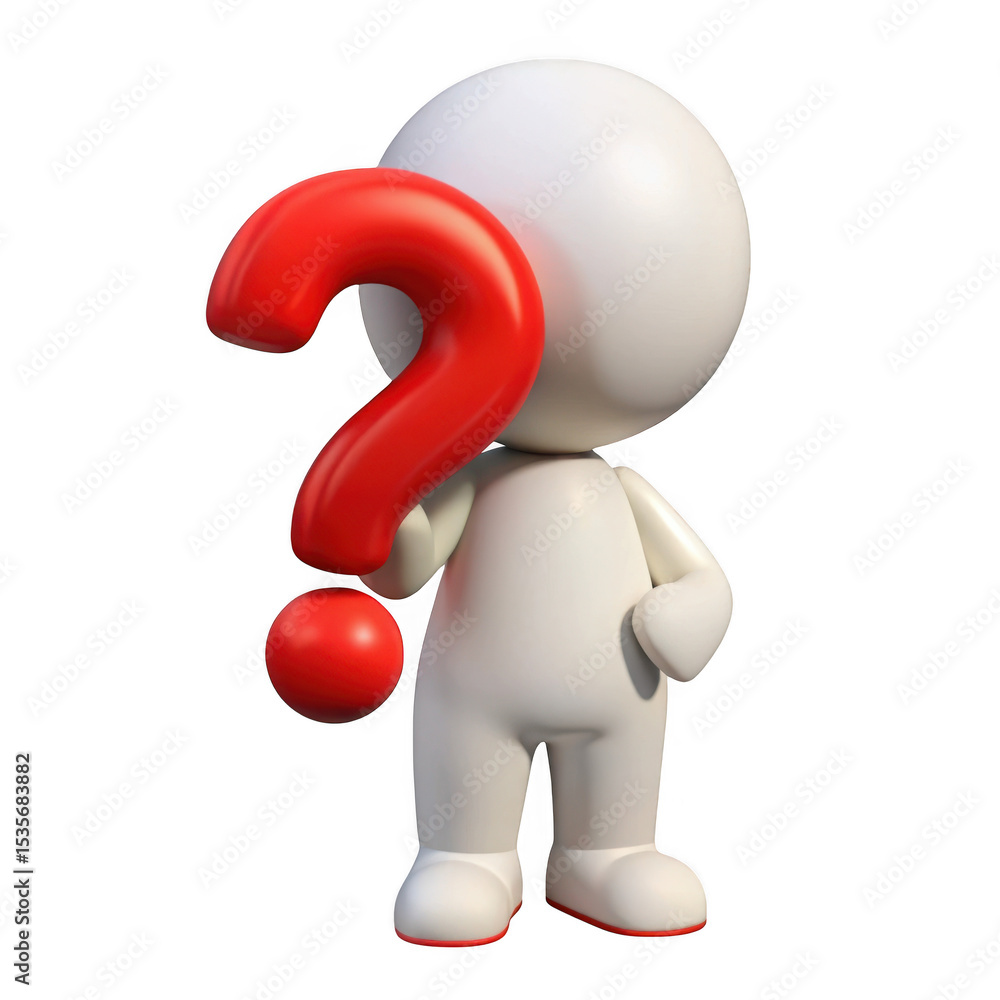 3d render of curious character holding question mark isolated on  transparent background Stock Illustration | Adobe Stock, image size:1000x1000