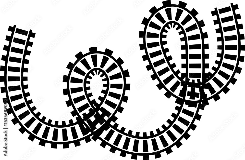 Railway train track route. Rail line, subway map, and railroad elements ...