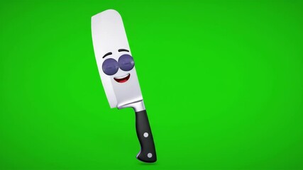 Animated smiling cartoon knife on green screen background for video production