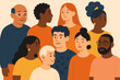 © Charlie - Diverse group of people standing together. Multicultural community concept. Men and women of different ages and ethnicities. Vector illustration for social unity and inclusion.