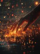 © Johannes - A hand hovers over a surface displaying glowing binary code and particles, illustrating the interaction between humans and digital technology in a modern, futuristic setting.