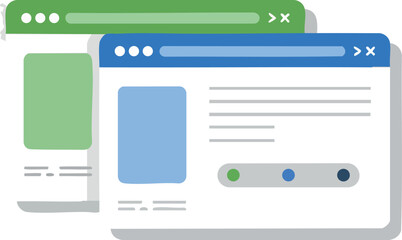 Two simple web browser windows with blue and green headers vector illustration for user interface design 